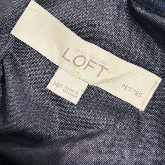 Ann Taylor Loft Ruffle Neck Dress Sz MP Navy Red Floral Tie Back Slit V-Neck - Picture 9 of 9